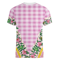 Hawaii Pikake Lokelani Plumeria Lei Women V-Neck T-Shirt Pink Palaka Motifs LT05 - Polynesian Pride