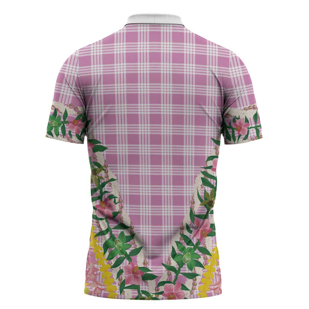 Hawaii Pikake Lokelani Plumeria Lei Zipper Polo Shirt Pink Palaka Motifs LT05 - Polynesian Pride