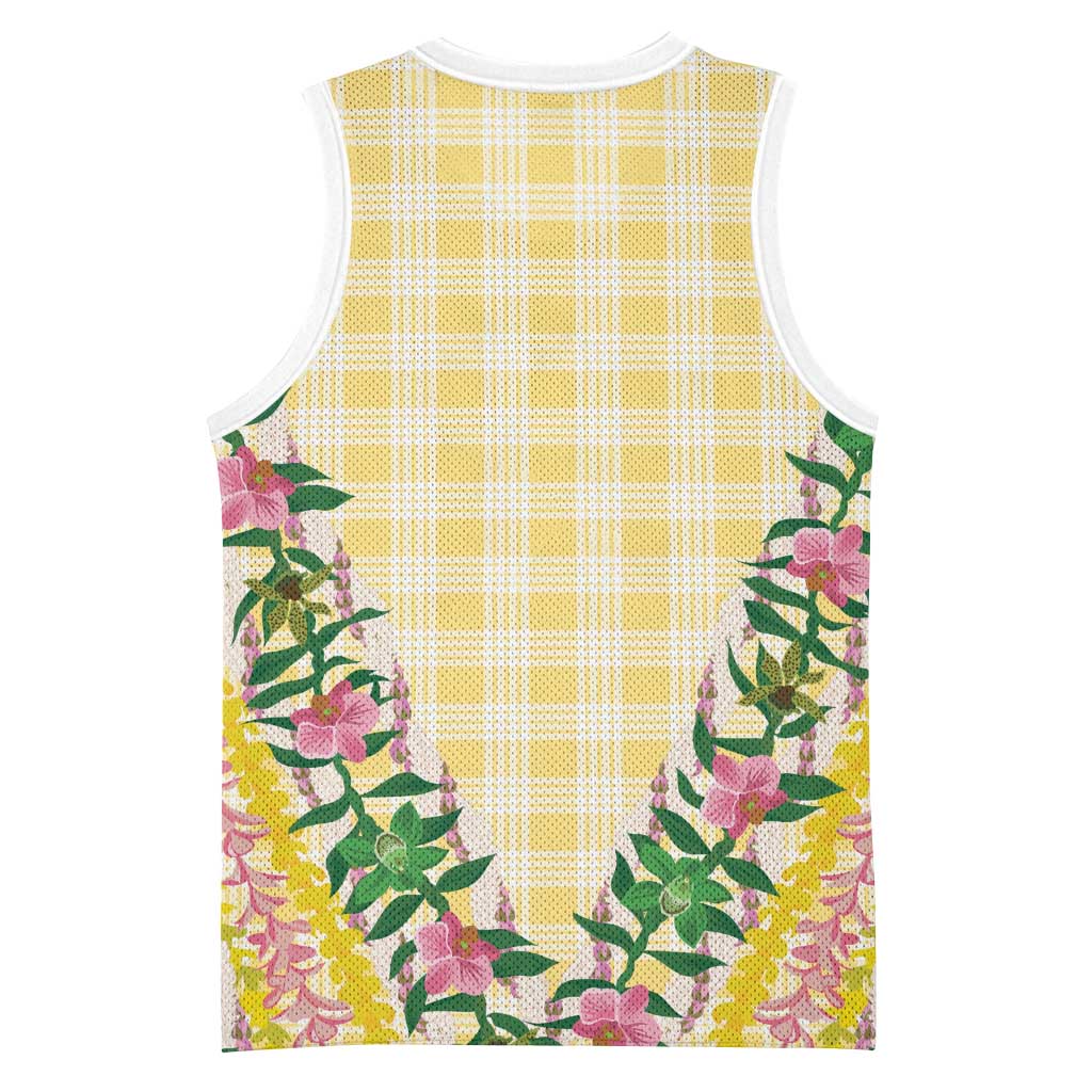 Hawaii Pikake Lokelani Plumeria Lei Basketball Jersey Yellow Palaka Motifs LT05 - Polynesian Pride