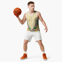 Hawaii Pikake Lokelani Plumeria Lei Basketball Jersey Yellow Palaka Motifs LT05 - Polynesian Pride