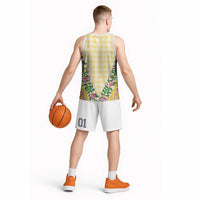 Hawaii Pikake Lokelani Plumeria Lei Basketball Jersey Yellow Palaka Motifs LT05 - Polynesian Pride