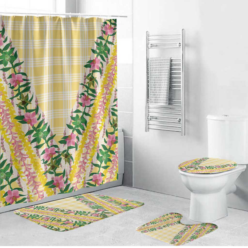 Hawaii Pikake Lokelani Plumeria Lei Bathroom Set Yellow Palaka Motifs