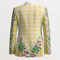 Hawaii Pikake Lokelani Plumeria Lei Blazer Yellow Palaka Motifs