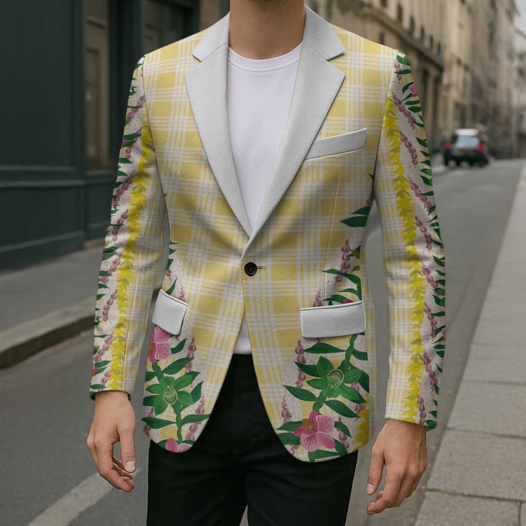 Hawaii Pikake Lokelani Plumeria Lei Blazer Yellow Palaka Motifs