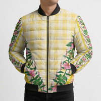 Hawaii Pikake Lokelani Plumeria Lei Bomber Puffer Jacket Yellow Palaka Motifs