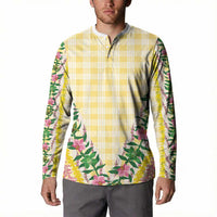 Hawaii Pikake Lokelani Plumeria Lei Button Sweatshirt Yellow Palaka Motifs