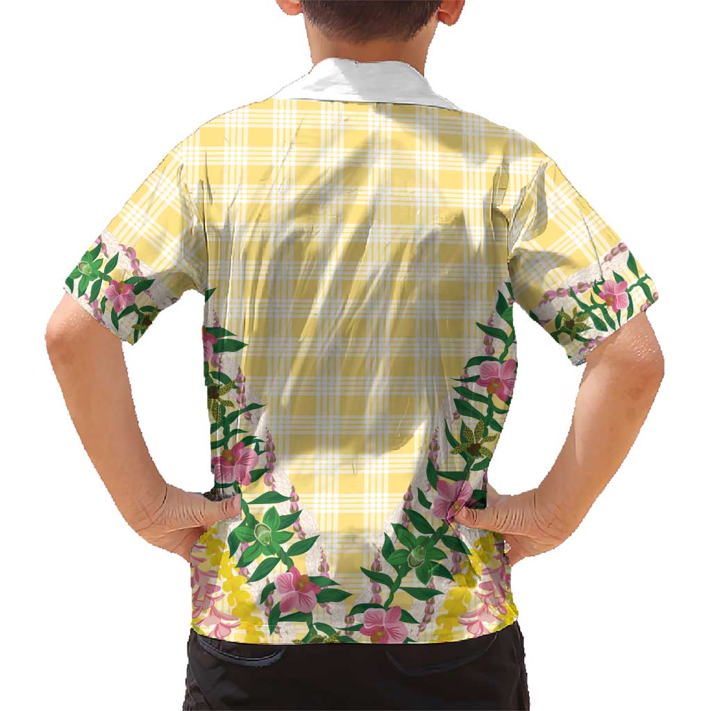 Hawaii Pikake Lokelani Plumeria Lei Family Matching Mermaid Dress and Hawaiian Shirt Yellow Palaka Motifs LT05 - Polynesian Pride