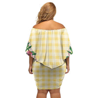 Hawaii Pikake Lokelani Plumeria Lei Family Matching Off Shoulder Short Dress and Hawaiian Shirt Yellow Palaka Motifs LT05 - Polynesian Pride