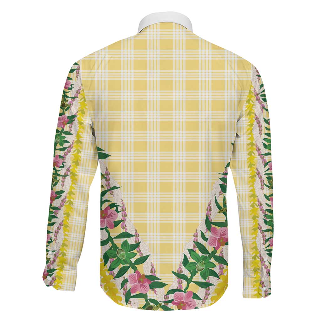 Hawaii Pikake Lokelani Plumeria Lei Family Matching Short Sleeve Bodycon Dress and Hawaiian Shirt Yellow Palaka Motifs LT05 - Polynesian Pride