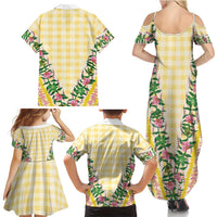 Hawaii Pikake Lokelani Plumeria Lei Family Matching Summer Maxi Dress and Hawaiian Shirt Yellow Palaka Motifs LT05 - Polynesian Pride
