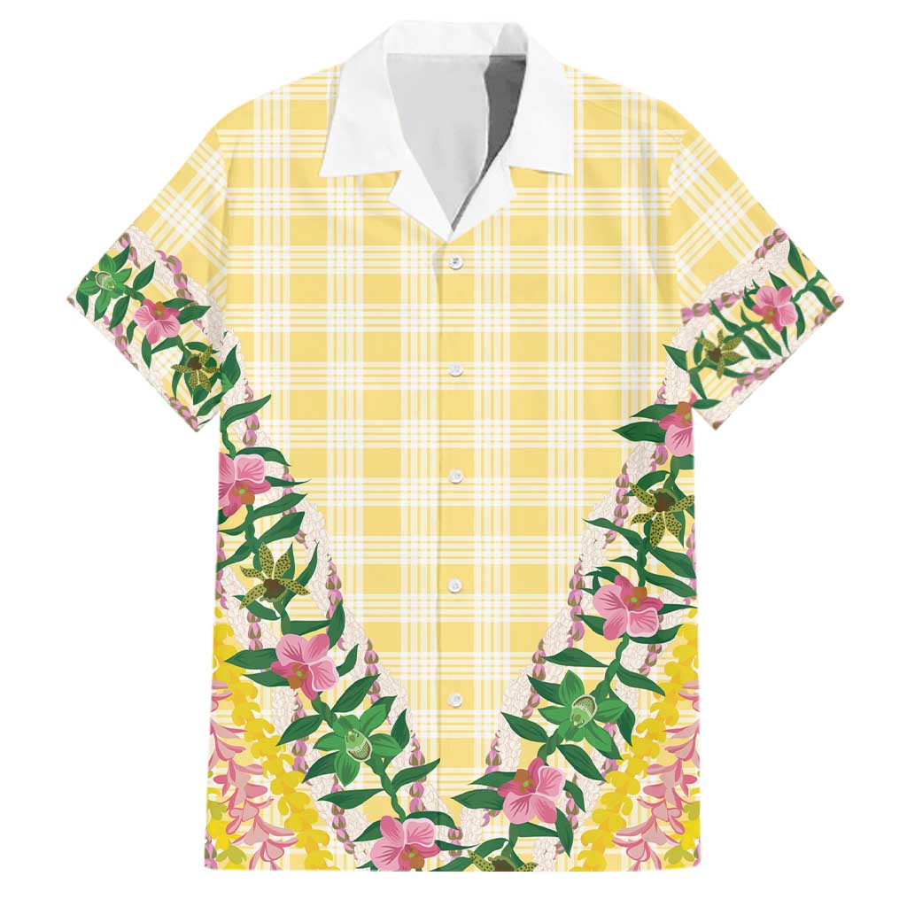 Hawaii Pikake Lokelani Plumeria Lei Family Matching Summer Maxi Dress and Hawaiian Shirt Yellow Palaka Motifs LT05 Dad's Shirt - Short Sleeve Yellow - Polynesian Pride