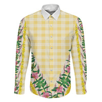 Hawaii Pikake Lokelani Plumeria Lei Family Matching Summer Maxi Dress and Hawaiian Shirt Yellow Palaka Motifs LT05 Dad's Shirt - Long Sleeve Yellow - Polynesian Pride