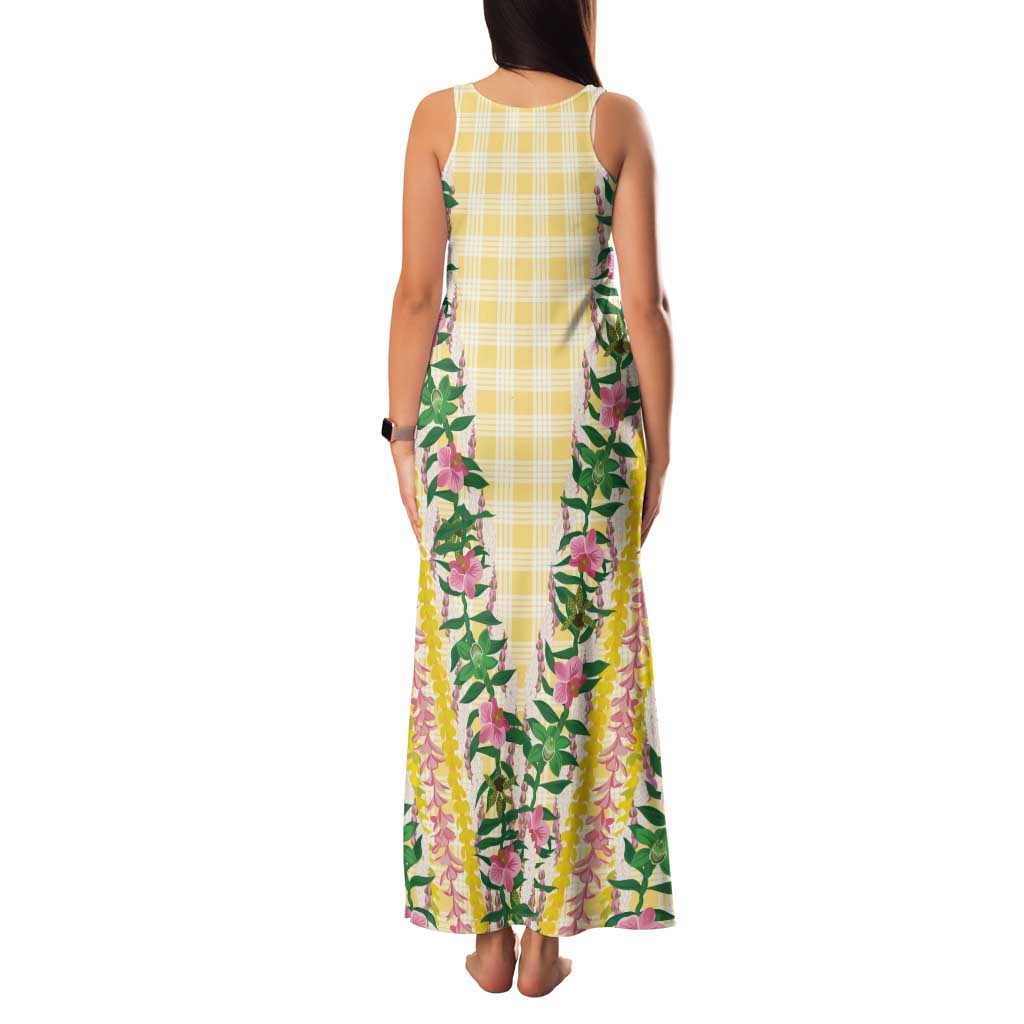 Hawaii Pikake Lokelani Plumeria Lei Family Matching Tank Maxi Dress and Hawaiian Shirt Yellow Palaka Motifs LT05 - Polynesian Pride