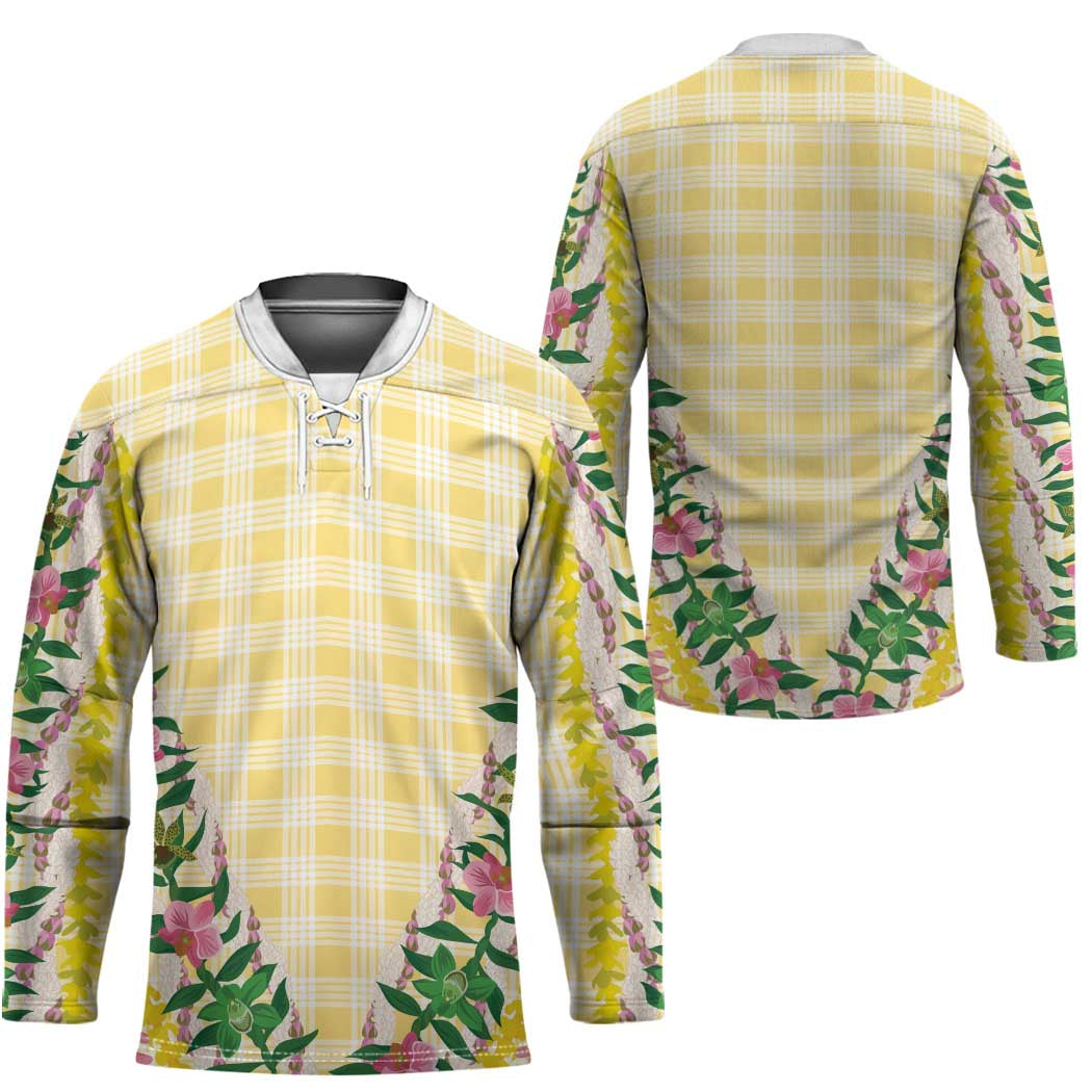 Hawaii Pikake Lokelani Plumeria Lei Hockey Jersey Yellow Palaka Motifs LT05 - Polynesian Pride