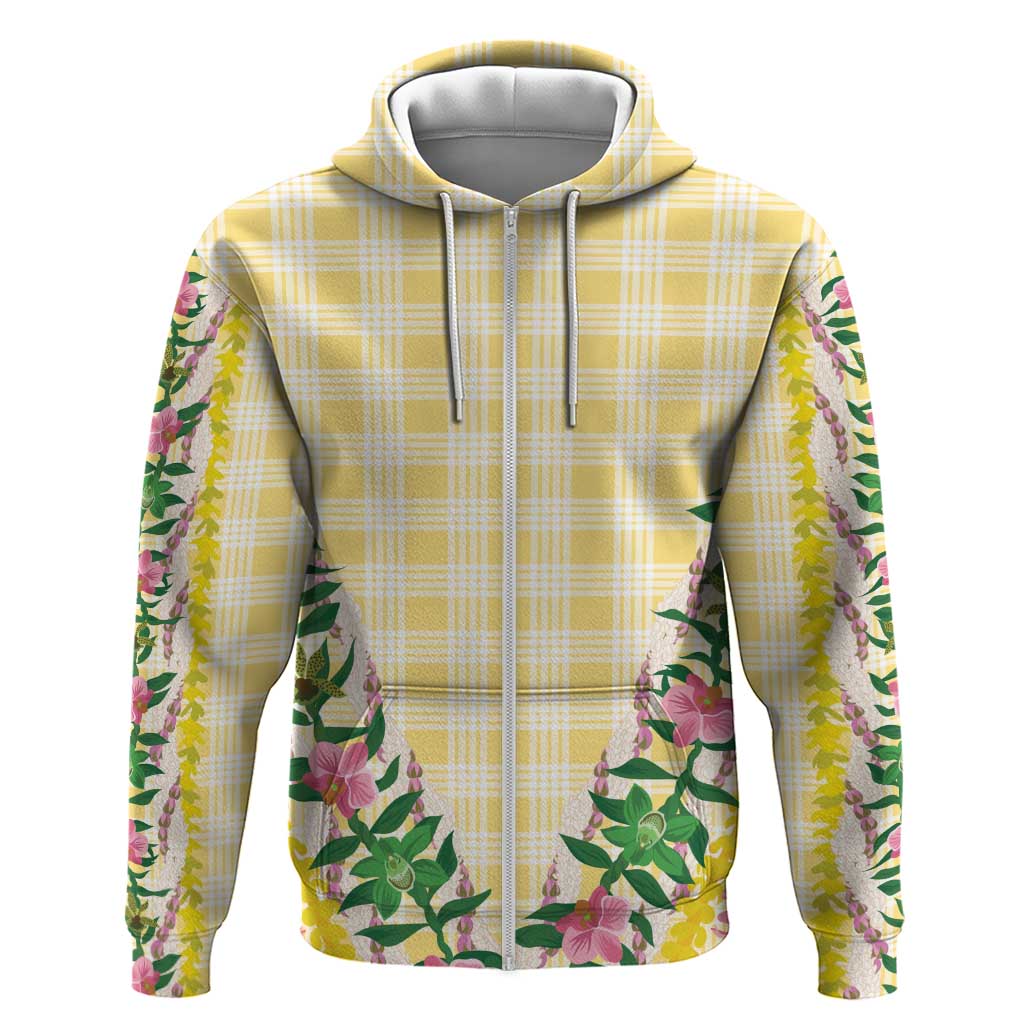 Hawaii Pikake Lokelani Plumeria Lei Hoodie Yellow Palaka Motifs LT05 Zip Hoodie Yellow - Polynesian Pride