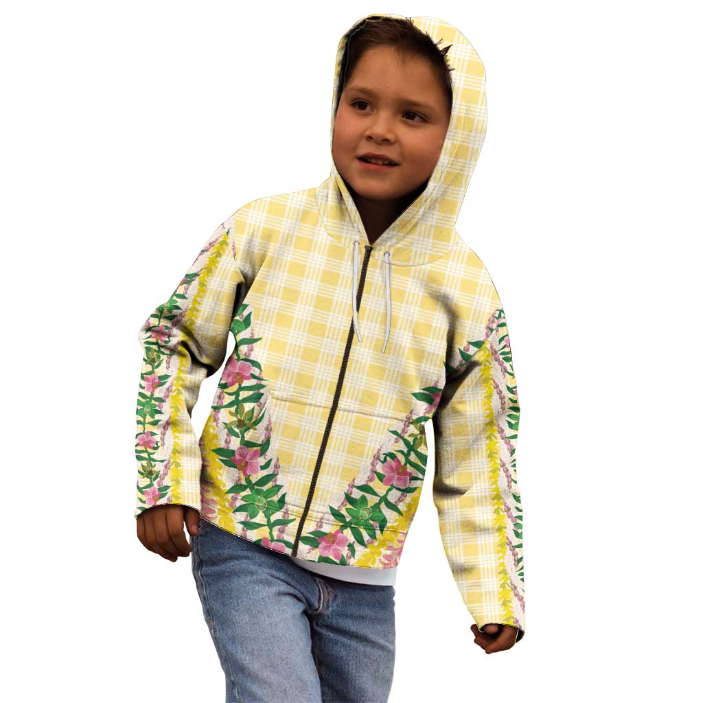 Hawaii Pikake Lokelani Plumeria Lei Kid Hoodie Yellow Palaka Motifs LT05 - Polynesian Pride