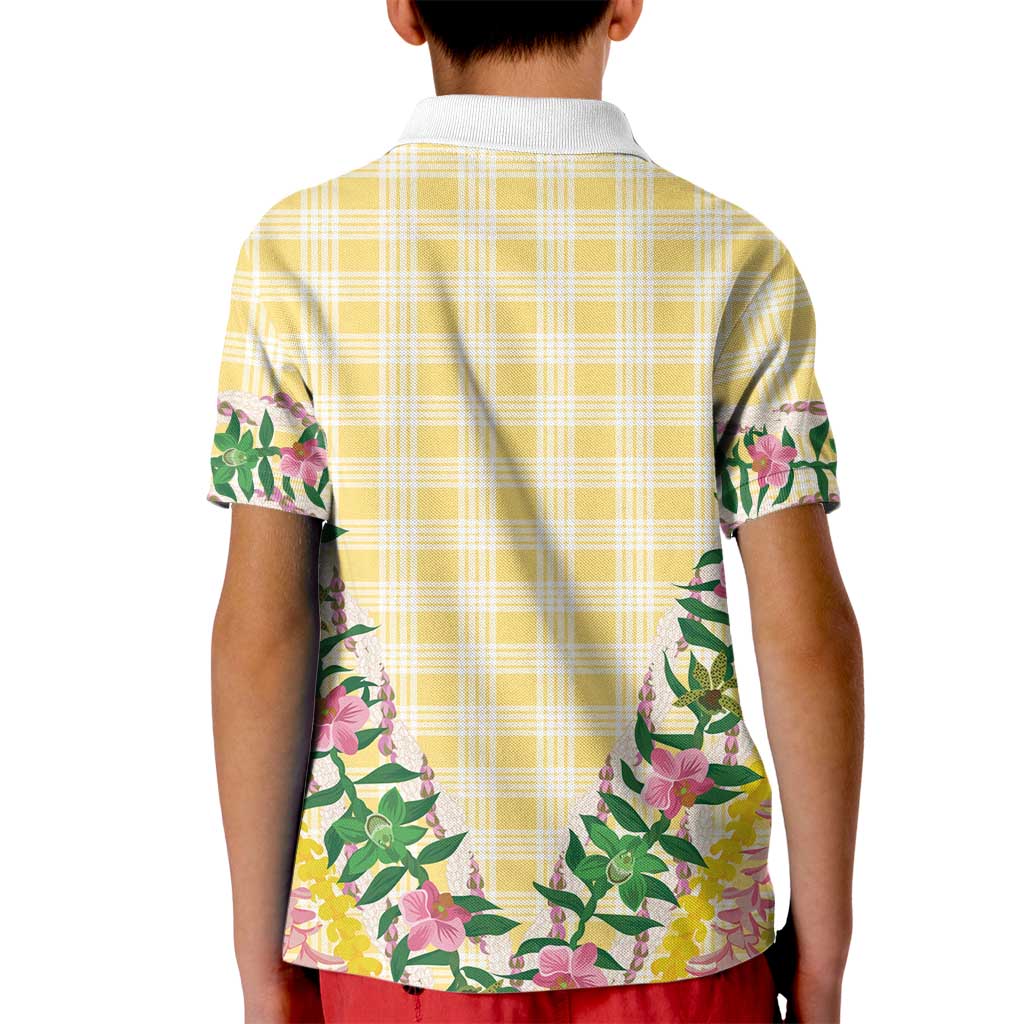 Hawaii Pikake Lokelani Plumeria Lei Kid Polo Shirt Yellow Palaka Motifs LT05 - Polynesian Pride