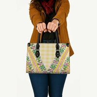 Hawaii Pikake Lokelani Plumeria Lei Leather Bag Yellow Palaka Motifs