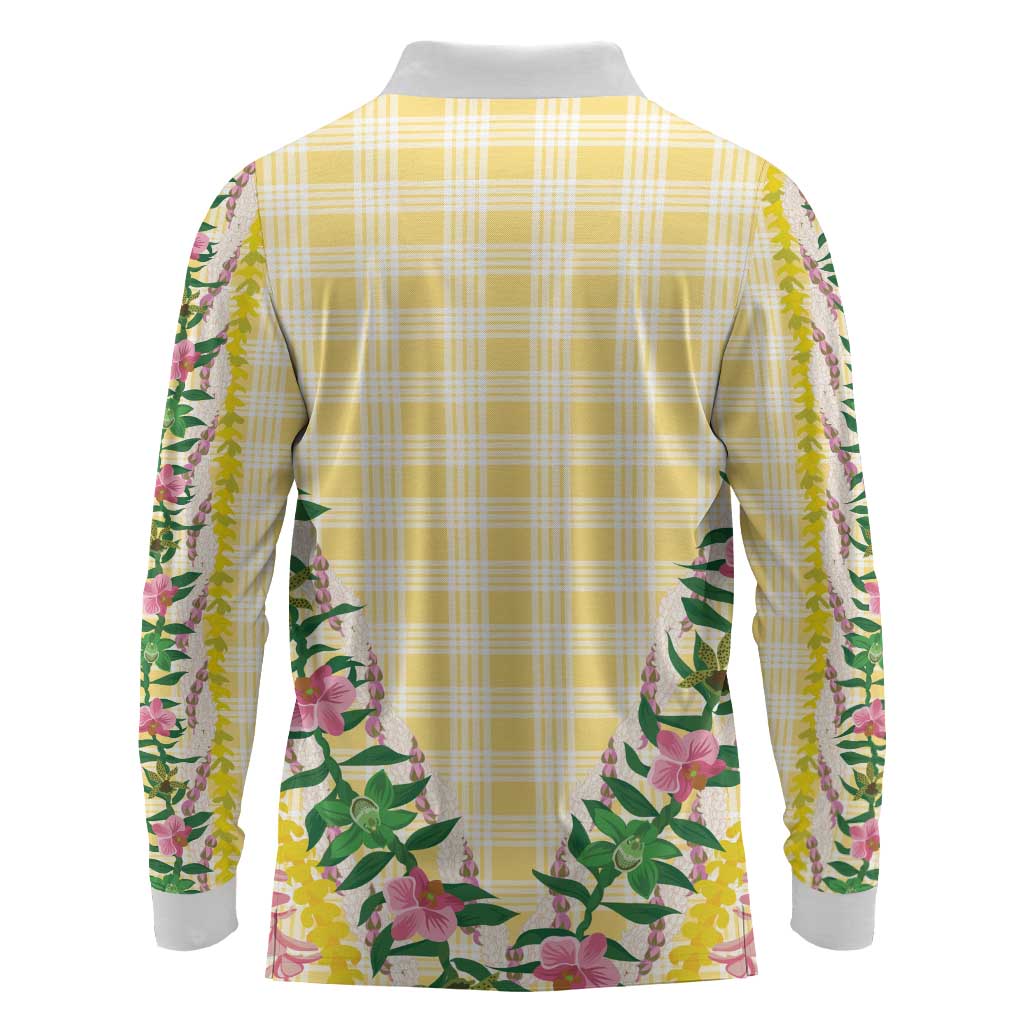 Hawaii Pikake Lokelani Plumeria Lei Long Sleeve Polo Shirt Yellow Palaka Motifs LT05 - Polynesian Pride
