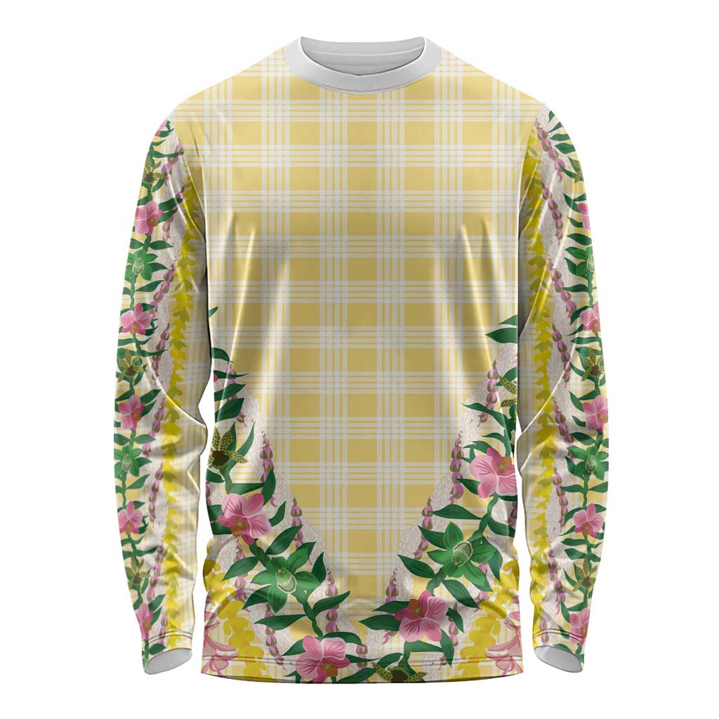 Hawaii Pikake Lokelani Plumeria Lei Long Sleeve Shirt Yellow Palaka Motifs LT05 Unisex Yellow - Polynesian Pride