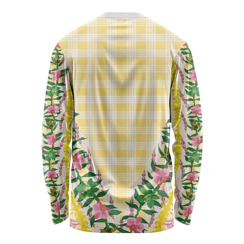 Hawaii Pikake Lokelani Plumeria Lei Long Sleeve Shirt Yellow Palaka Motifs LT05 - Polynesian Pride