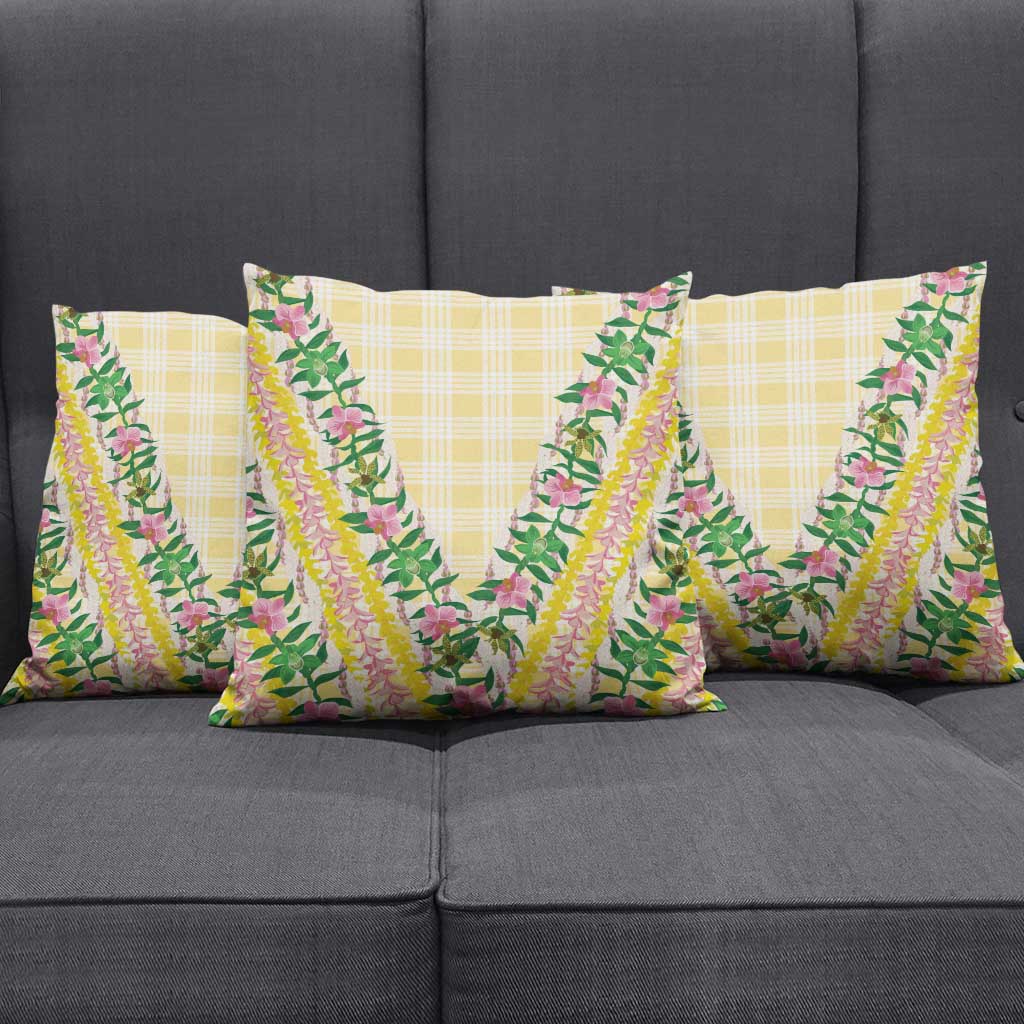 Hawaii Pikake Lokelani Plumeria Lei Pillow Cover Yellow Palaka Motifs