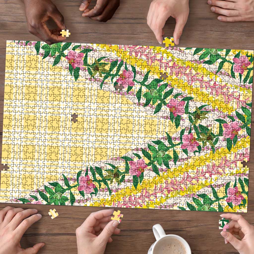 Hawaii Pikake Lokelani Plumeria Lei Puzzle Yellow Palaka Motifs