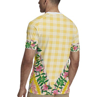 Hawaii Pikake Lokelani Plumeria Lei Rugby Jersey Yellow Palaka Motifs