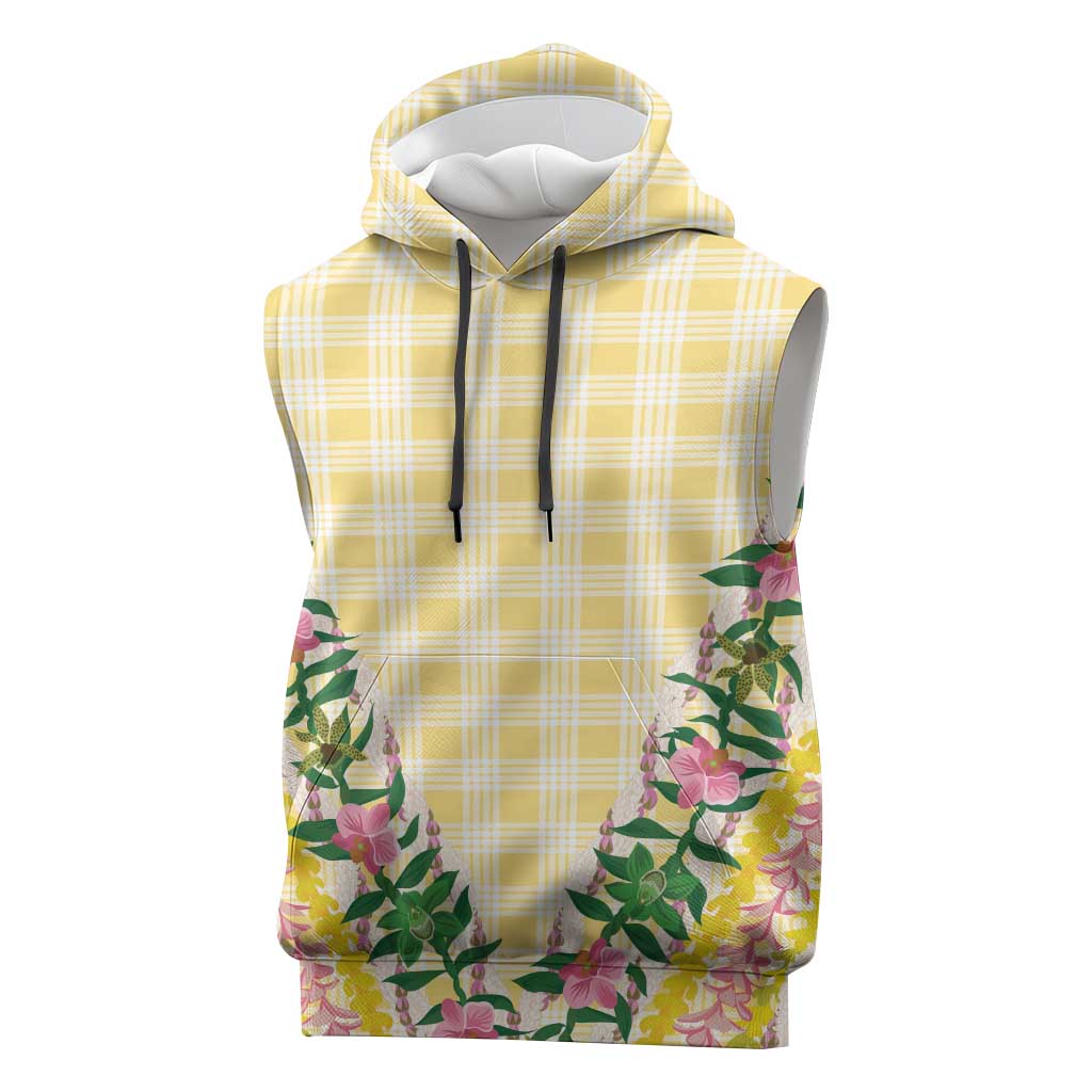 Hawaii Pikake Lokelani Plumeria Lei Sleeveless Hoodie Yellow Palaka Motifs LT05 Yellow - Polynesian Pride