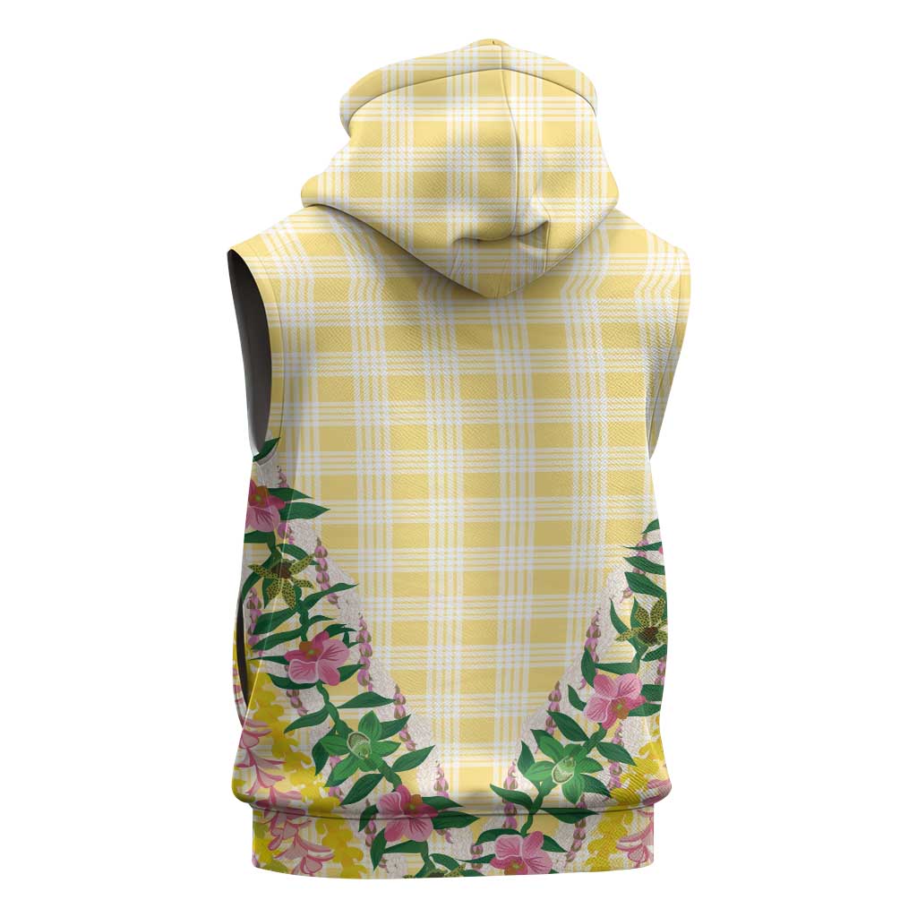 Hawaii Pikake Lokelani Plumeria Lei Sleeveless Zip Hoodie Yellow Palaka Motifs LT05 - Polynesian Pride