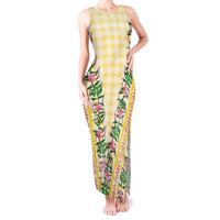 Hawaii Pikake Lokelani Plumeria Lei Tank Maxi Dress Yellow Palaka Motifs LT05 Women Yellow - Polynesian Pride