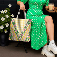 Hawaii Pikake Lokelani Plumeria Lei Tote Bag Yellow Palaka Motifs