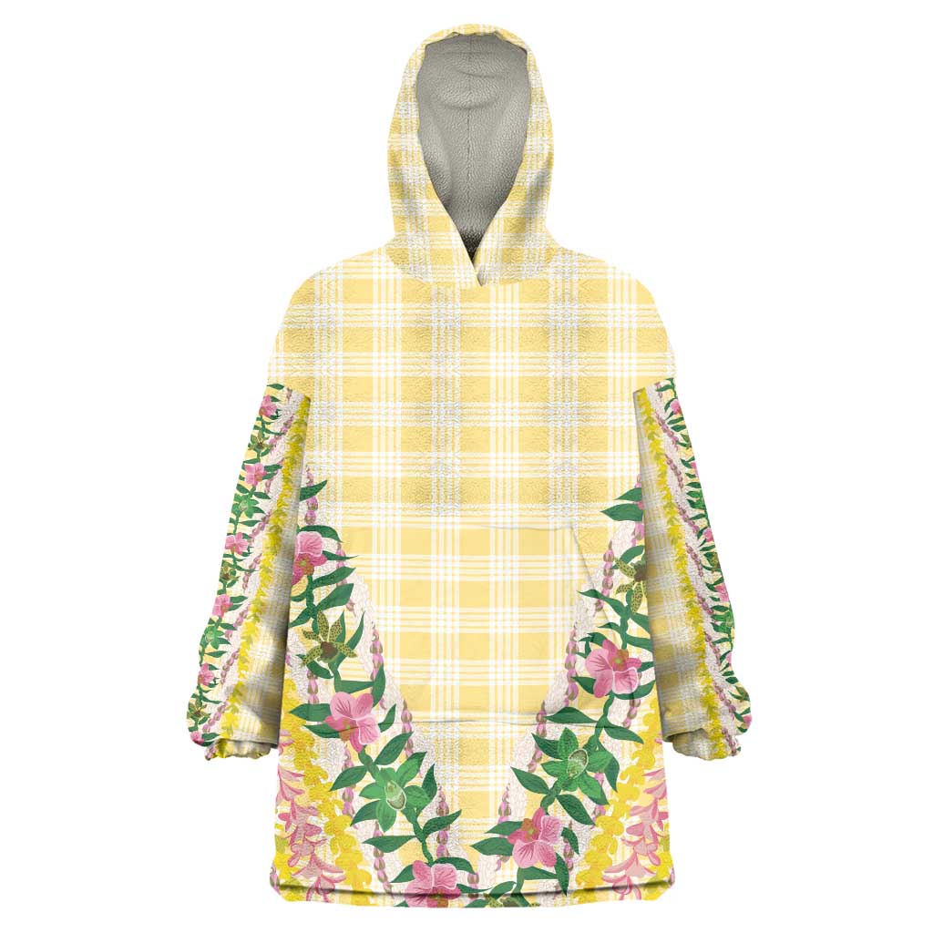 Hawaii Pikake Lokelani Plumeria Lei Wearable Blanket Hoodie Yellow Palaka Motifs LT05 One Size Yellow - Polynesian Pride
