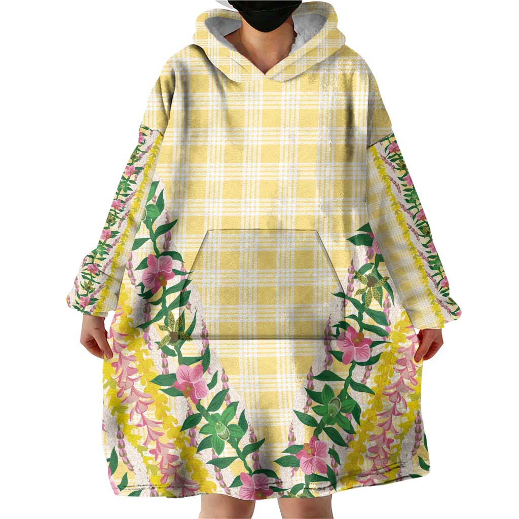 Hawaii Pikake Lokelani Plumeria Lei Wearable Blanket Hoodie Yellow Palaka Motifs LT05 - Polynesian Pride