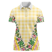 Hawaii Pikake Lokelani Plumeria Lei Women Polo Shirt Yellow Palaka Motifs LT05 Female Yellow - Polynesian Pride