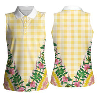 Hawaii Pikake Lokelani Plumeria Lei Women Sleeveless Polo Shirt Yellow Palaka Motifs LT05 - Polynesian Pride