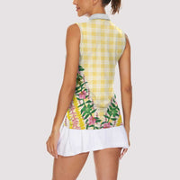 Hawaii Pikake Lokelani Plumeria Lei Women Sleeveless Polo Shirt Yellow Palaka Motifs LT05 - Polynesian Pride