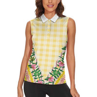 Hawaii Pikake Lokelani Plumeria Lei Women Sleeveless Polo Shirt Yellow Palaka Motifs LT05 - Polynesian Pride