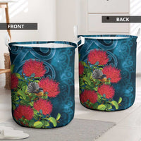 New Zealand Matariki Piwakawaka Laundry Basket Maori Koru With Pohutukawa Flowers LT05 - Polynesian Pride