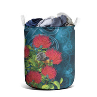 New Zealand Matariki Piwakawaka Laundry Basket Maori Koru With Pohutukawa Flowers LT05 - Polynesian Pride