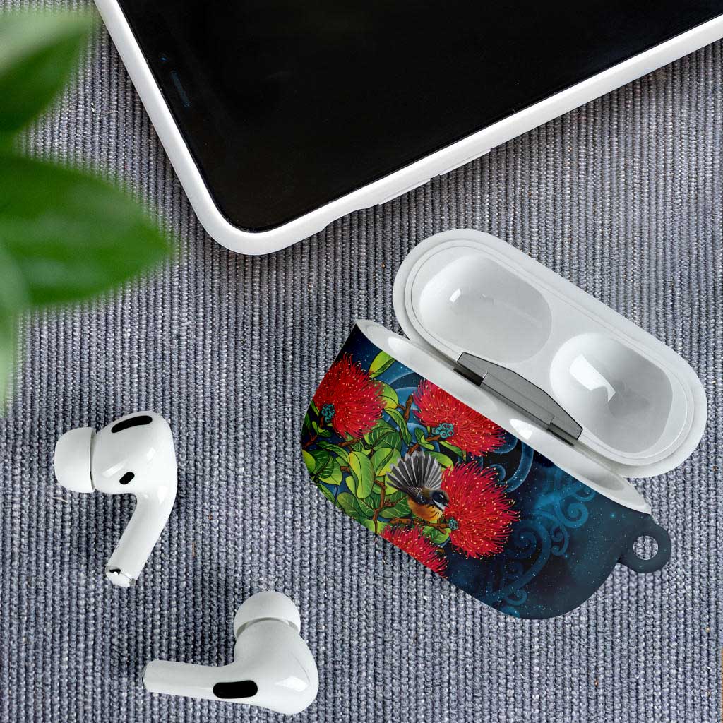 New Zealand Matariki Piwakawaka AirPods Case Maori Koru With Pohutukawa Flowers LT05 - Polynesian Pride