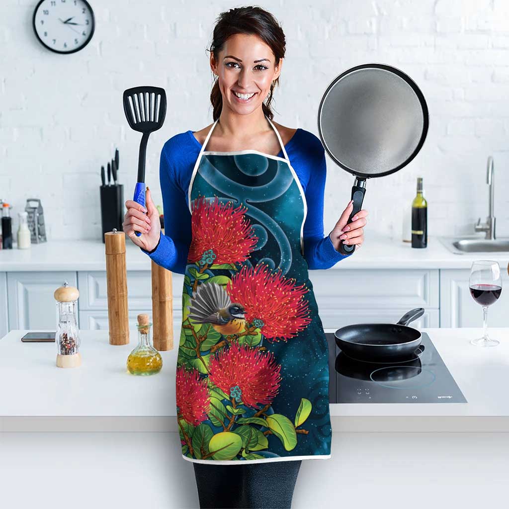 New Zealand Matariki Piwakawaka Apron Maori Koru With Pohutukawa Flowers LT05 - Polynesian Pride