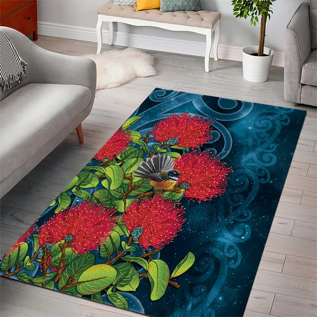 New Zealand Matariki Piwakawaka Area Rug Maori Koru With Pohutukawa Flowers LT05 - Polynesian Pride