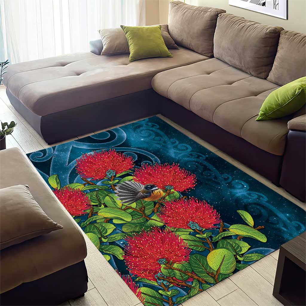 New Zealand Matariki Piwakawaka Area Rug Maori Koru With Pohutukawa Flowers LT05 - Polynesian Pride