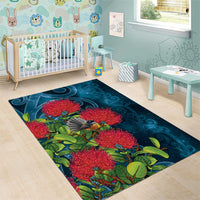 New Zealand Matariki Piwakawaka Area Rug Maori Koru With Pohutukawa Flowers LT05 - Polynesian Pride