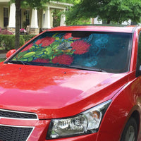 New Zealand Matariki Piwakawaka Auto Sun Shade Maori Koru With Pohutukawa Flowers LT05 - Polynesian Pride