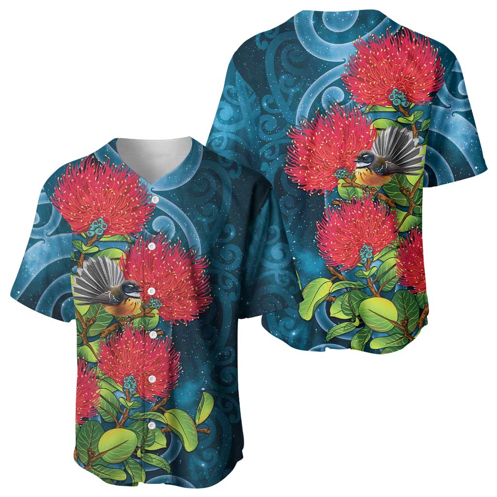 New Zealand Matariki Piwakawaka Baseball Jersey Maori Koru With Pohutukawa Flowers LT05 - Polynesian Pride