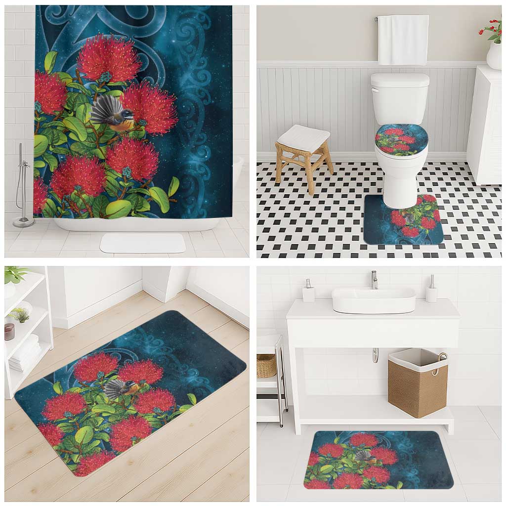 New Zealand Matariki Piwakawaka Bathroom Set Maori Koru With Pohutukawa Flowers LT05 - Polynesian Pride