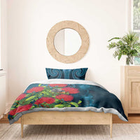 New Zealand Matariki Piwakawaka Bedding Set Maori Koru With Pohutukawa Flowers LT05 - Polynesian Pride
