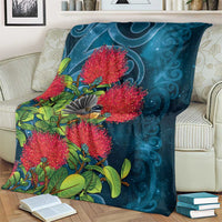 New Zealand Matariki Piwakawaka Blanket Maori Koru With Pohutukawa Flowers LT05 - Polynesian Pride
